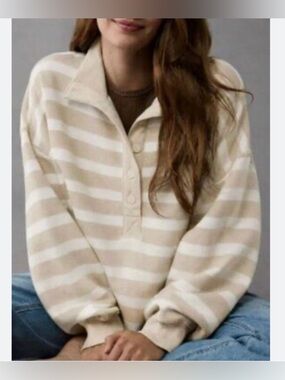 American Eagle Outfitters Beige Striped Cowl Neck Sweater